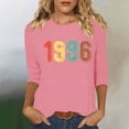 thumbnail image 2 of Crew Neck 3/4 Sleeve Tees For Women Casual Loose Stylish Vintage Pullover Tops 1996 Graphic Print T Shirts (XL, Pink), 2 of 4