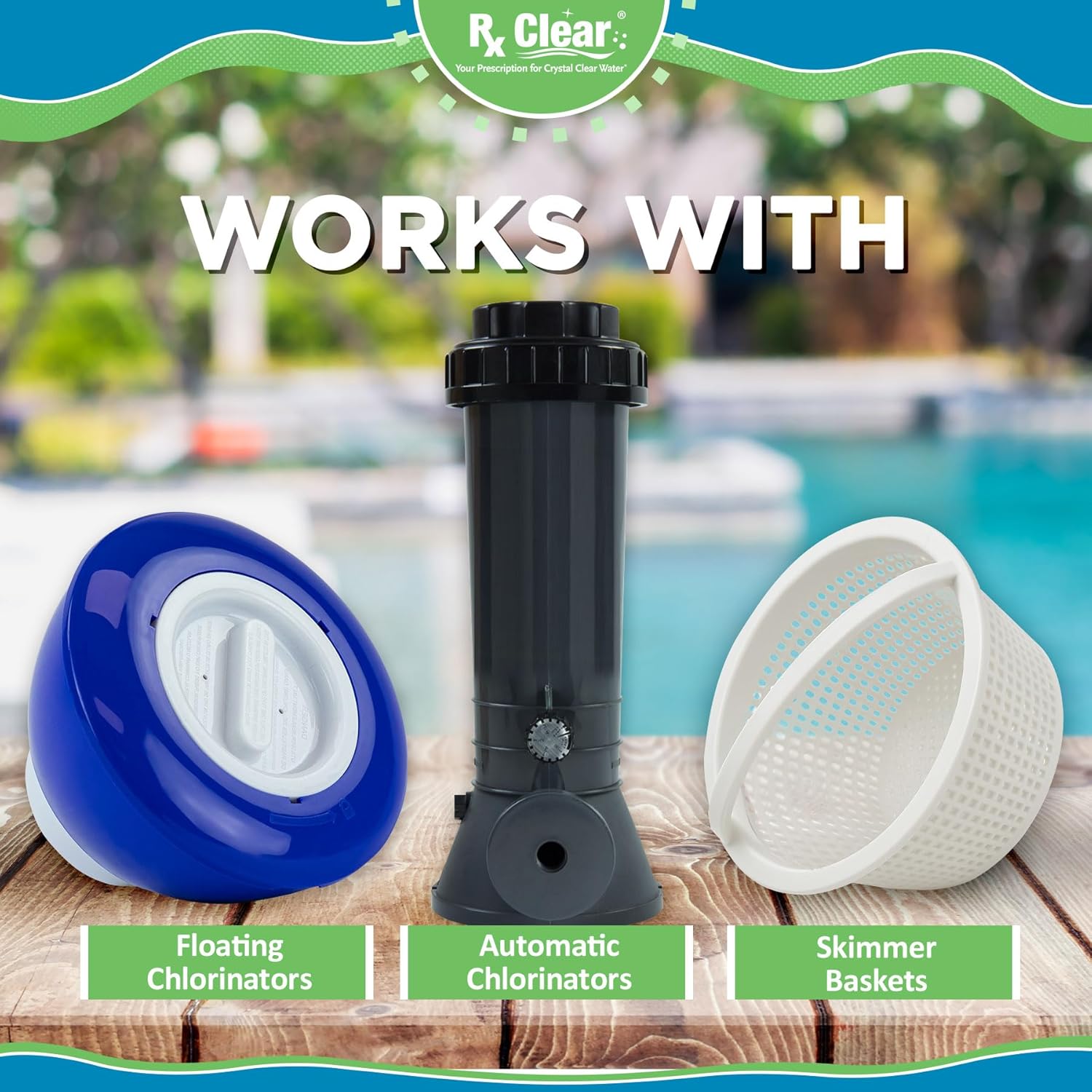 Rx Clear 1" Stabilized Chlorine Tablets for Use in Swimming Pools, 5 lb Bucket