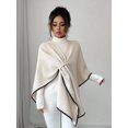 thumbnail image 3 of Women Front‑Tie Wrap Cape Shawl, Contrast‑Trim Poncho Cover‑Up, Versatile Layering Cape for Daily Evening Casual Outfits, 3 of 5