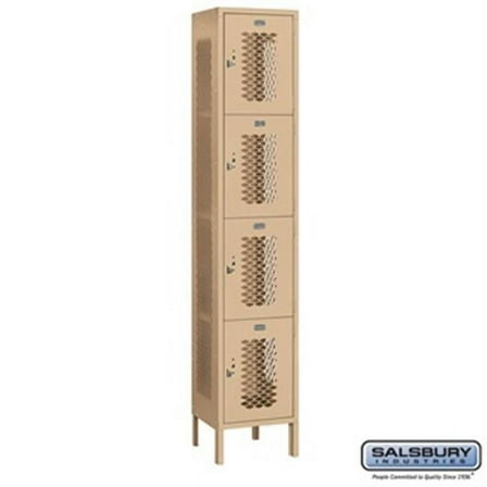 Salsbury 84165TN-U 1 x 6 x 15 in. Four Tier Extra Wide Vented Metal Locker, Tan - Unassembled