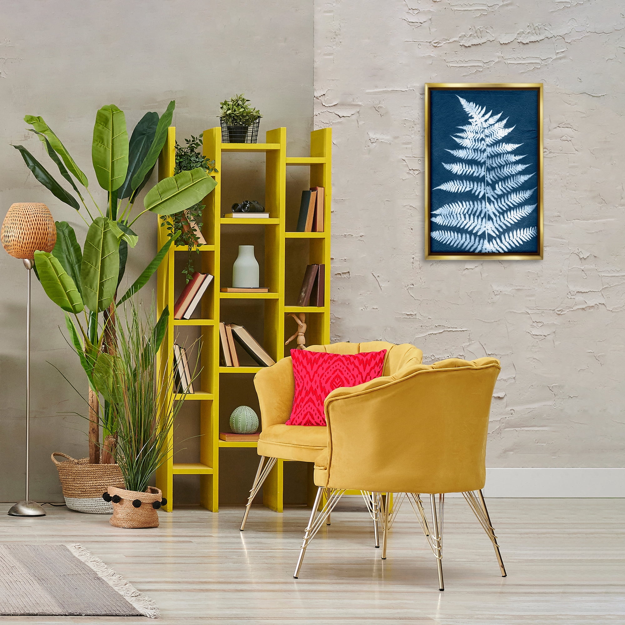 Stupell Industries Forest Fern in Blue Botanical & Floral Painting Gold Floater Framed Art Print Wall Art, 17 x 25