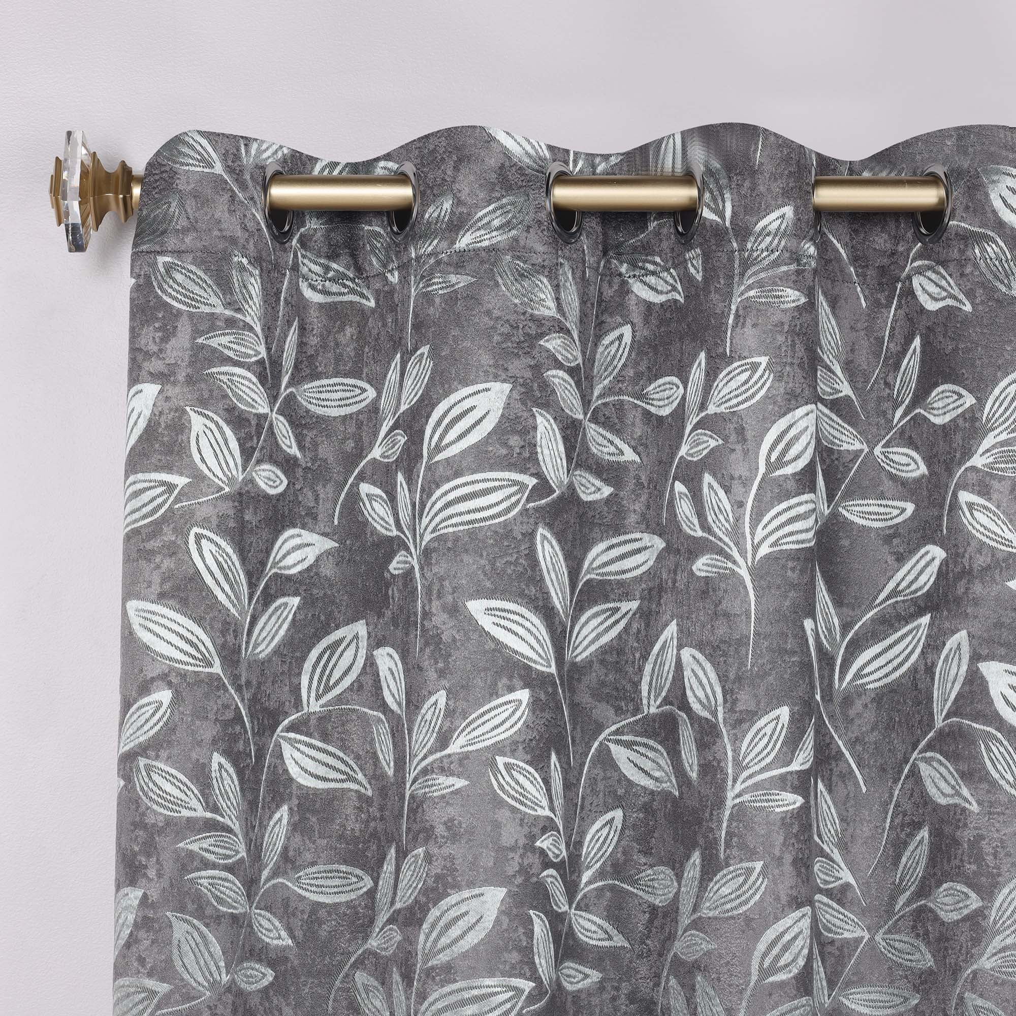 Superior Blackout Leaves Curtains Set of 2, Light Filtering Grommet Curtain Panel Set, Nickel Black, 42"W x 108"L