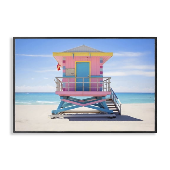 Stupell Industries Pastel Lifeguard Hut on Beach Black Framed Giclee Art, design by Creative Studio