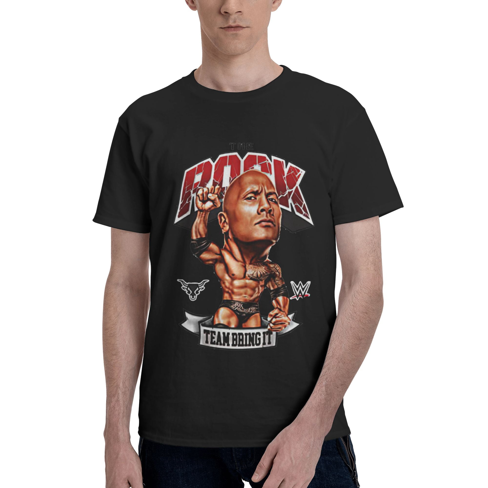 WWE The Rock Blue Brahma Bull Logo Mens Black T-Shirt (3XL)