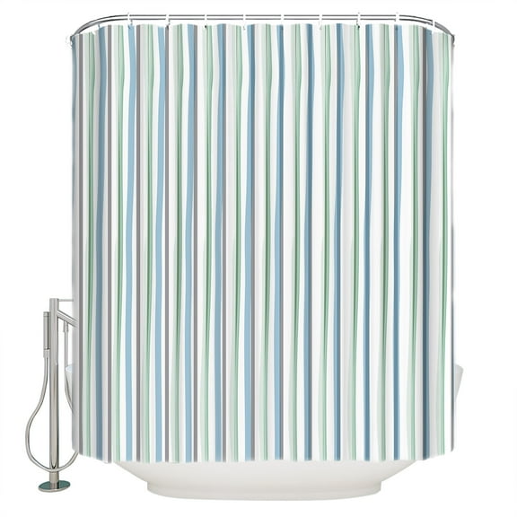 Minimalist Lines Shower Curtain, 72" x 72", Hand Painted Blue Green Stripes Waterproof Bathroom Curtain Washable Shower Curtain Set with 12 Hooks