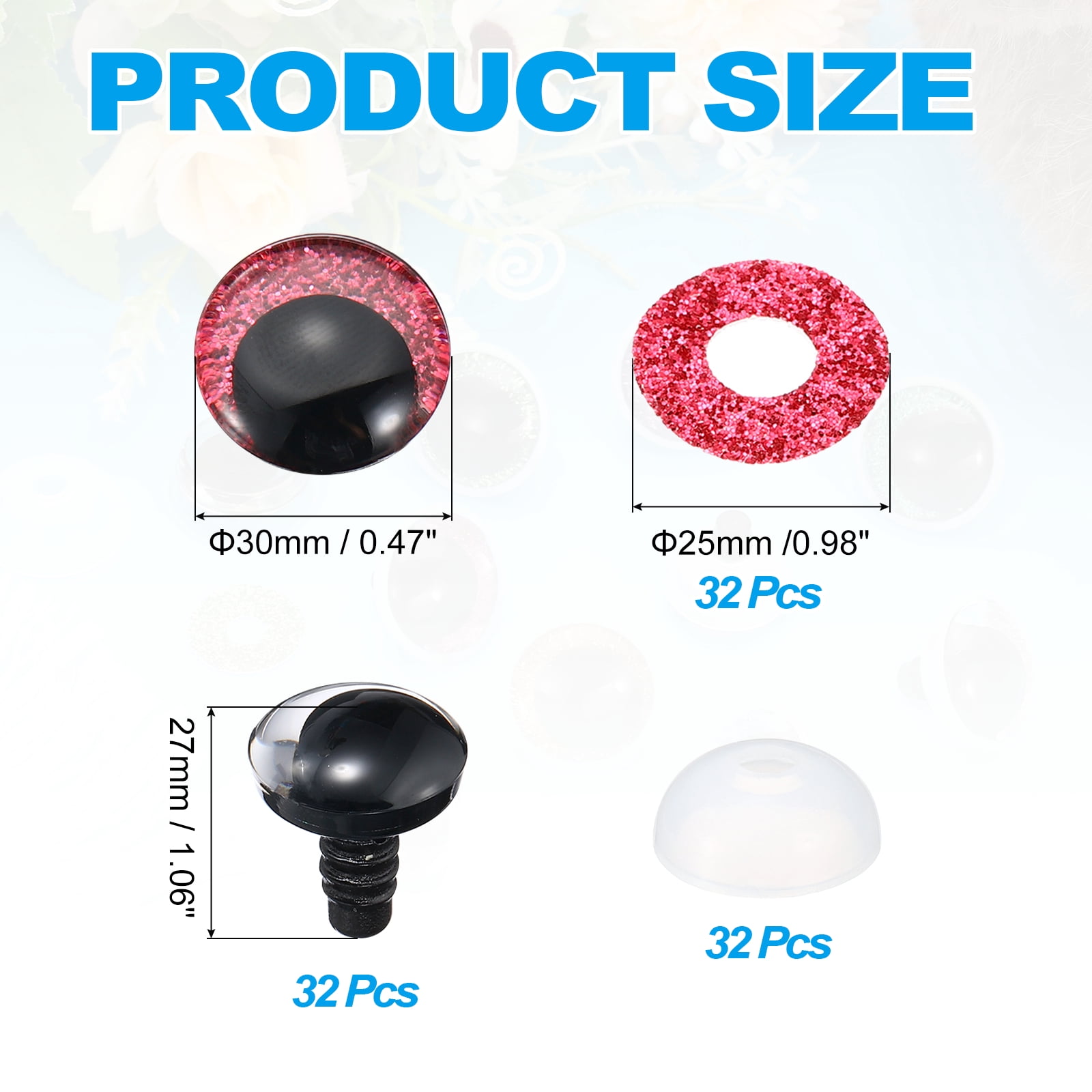 Uxcell 30mm Flash Safety Eyes, 34 Set Plastic Glitter Safety Eyes with Washers Soft Buttons Realistic Colorful Crocheting for Decor Crochet Accessories Dolls Craft, Plum Red