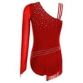 thumbnail image 4 of TiaoBug Women Shiny Rhinestone Gymnastics Leotard Dance Top One Shoulder Fringe Tassel Figure Skating Bodysuit Burgundy XXL, 4 of 5