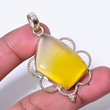 Yellow Chalcedony - Brazil Handmade 925 Sterling Silver Pendant 2.03" P72