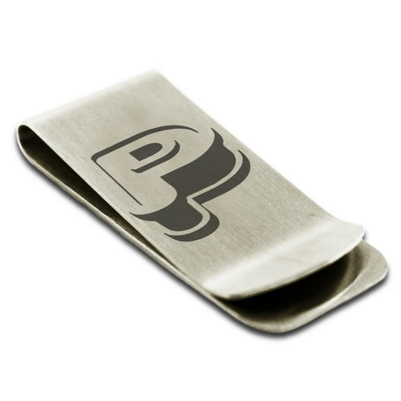 Stainless Steel Letter P Initial 3D Monogram Engraved Engraved Money Clip Credit Card Holder