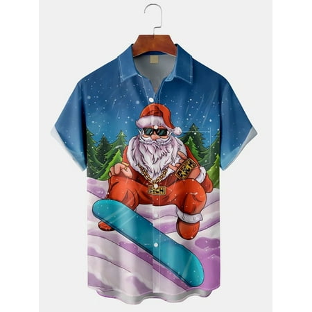 

MLFU Santa Claus Skateboarding Chest Pocket Short Sleeve Casual Shirt