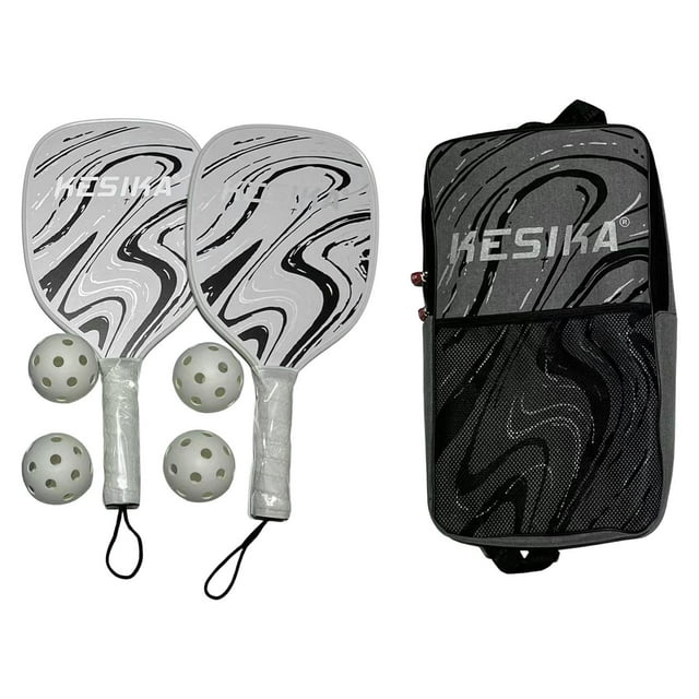 Ensemble de Palettes de Pickleball avec 2 Raquettes, 4 Balles et Sac de Rangement, Bord à Prise Confortable Noir