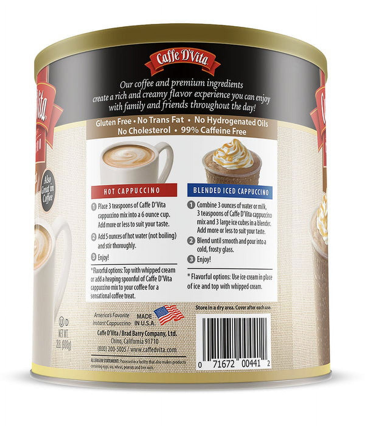 (4 Pack) Caffe D'Vita Hazelnut Cappuccino Mix, 2lb canisters