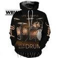 3DDrum Pattern Hoodie Classic Music Drum Jacket Fashion Oversized