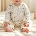 thumbnail image 5 of Newborn Boys Girls Cute Jumpsuit Long Sleeve Snap Fastener Romper Infant Soft Comfy Loungewear Onesie Outfits Beige 6-9 Months, 5 of 7