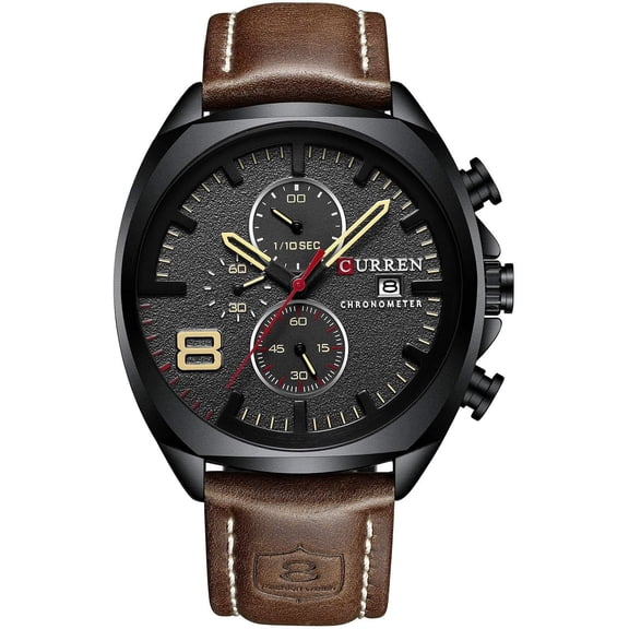 Mens Leather Strap Watches Classic Waterproof Sports Stainless Steel Chronograph Date Analog Quartz Watch