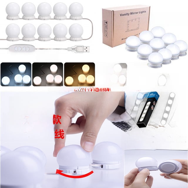 14-Bulb Custom LED Vanity Mirror Lights with 4-Button Control, USB Powered, Hidden Wiring, 3 Color Temperatures - Durable Decorative Lighting for Makeup, Bathroom, and Holiday Decor