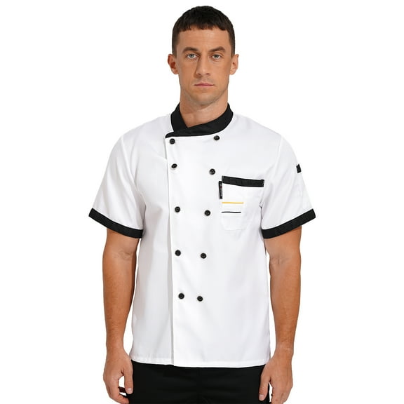 Alvivi Men's Chef Short Sleeve Coat Jacket Kitchen Service Uniform Workwear White L