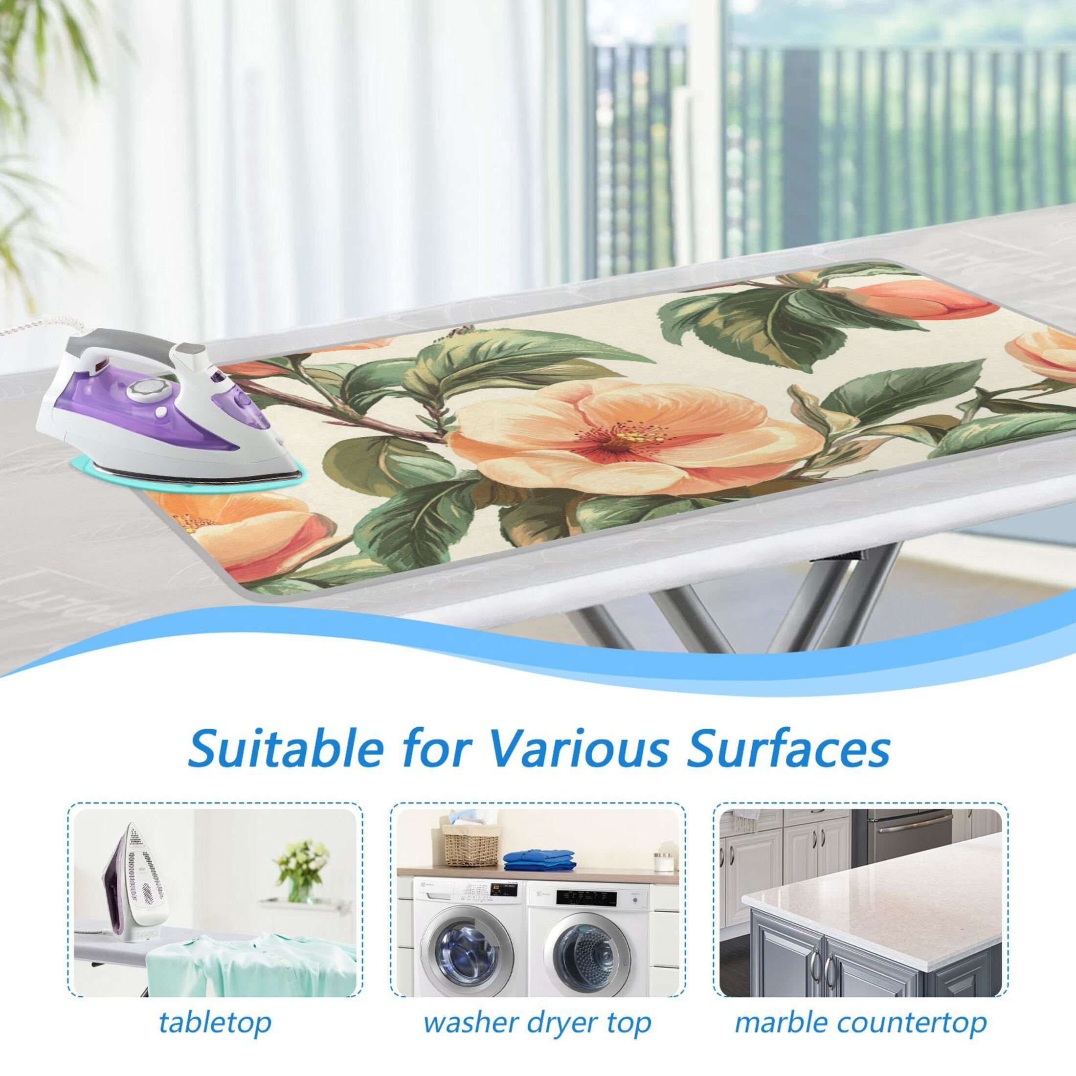 Fresh Peaches Leaves Peach Blossom Ironing Mat Blanket Portable Travel Ironing Pad Heat Resistant Pad 47.2" x 27.6”