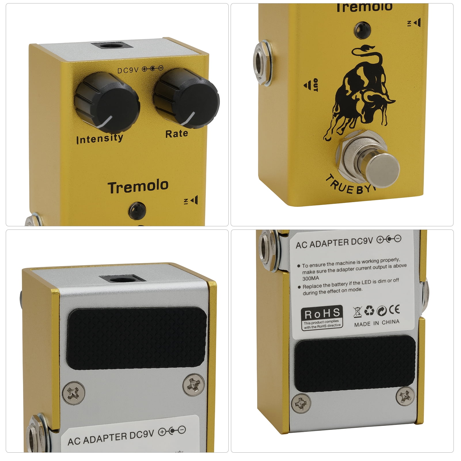 IRIN EF-09 Portable Electric Guitar Effect Pedal - Mini Single Guitar Effector with True Bypass, Tremolo Feature (Yellow)