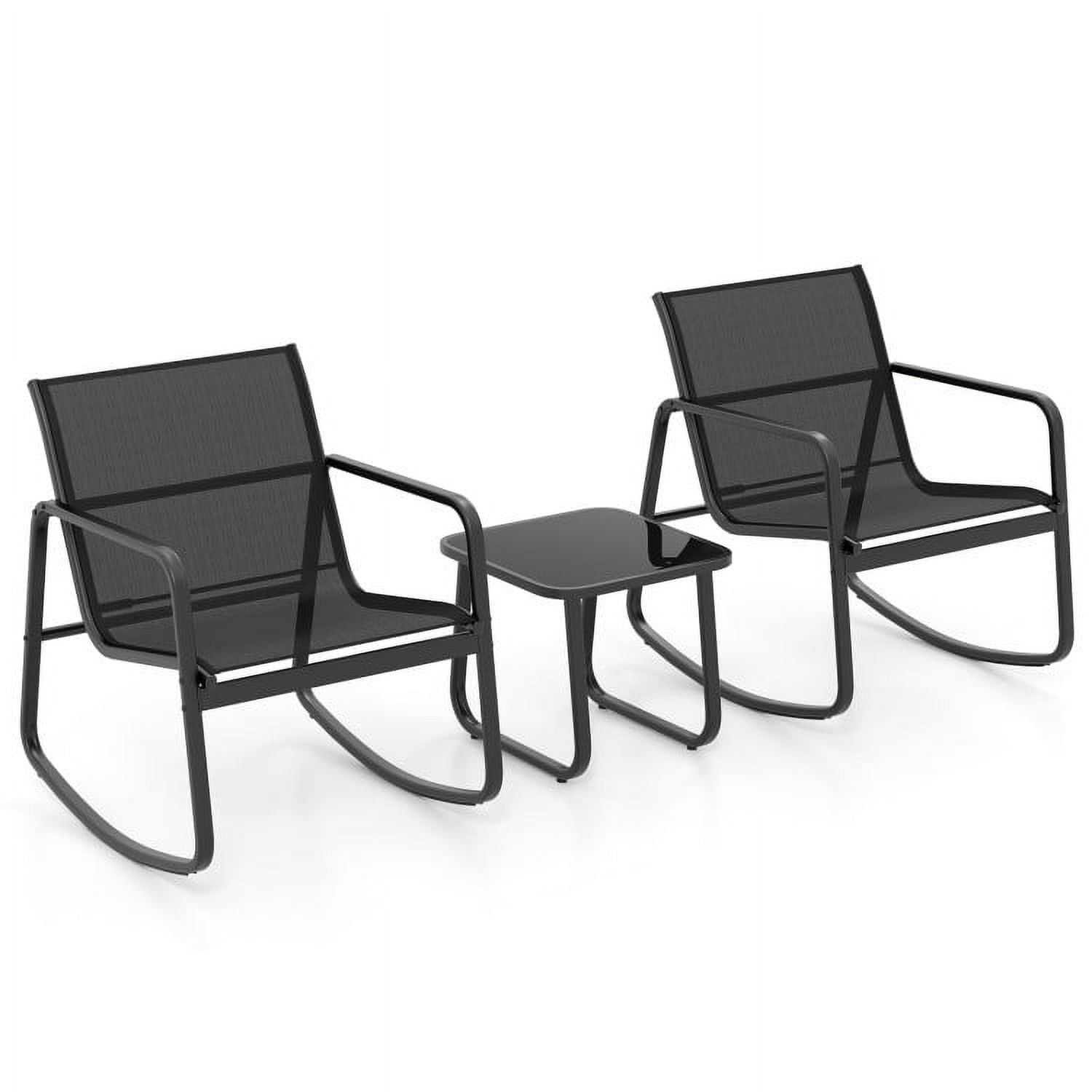 Aimee Lii Patio Furniture Set with 2 Rocking Bistro Chairs and Glass Top Table for Porch Yard Balcony, Black Aimee Lii Patio Furniture Set with 2 Rocking Bistro Chairs and Glass Top Table for Porch Yard Balcony, Black