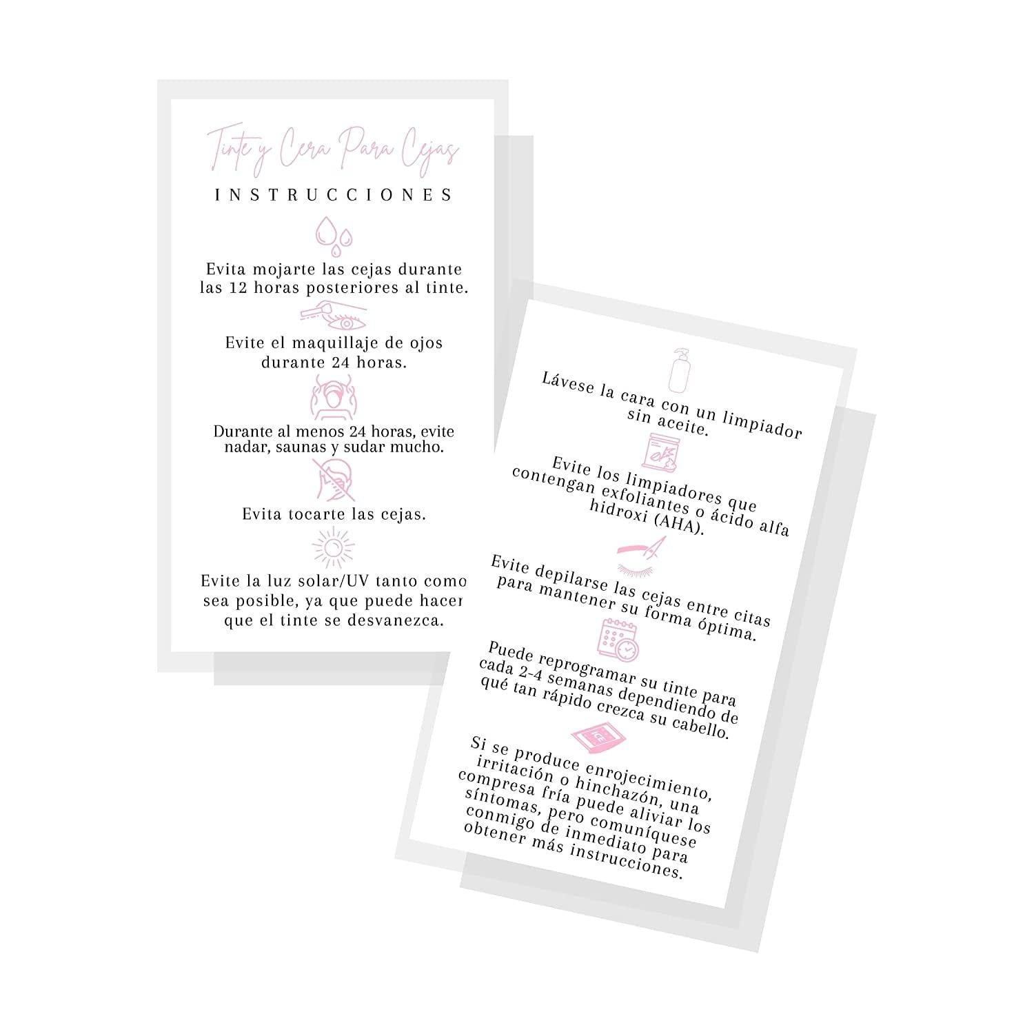 SPANISH Brow Tint & Wax Aftercare Card Tinte y Cera Para Cejas 50 Pack