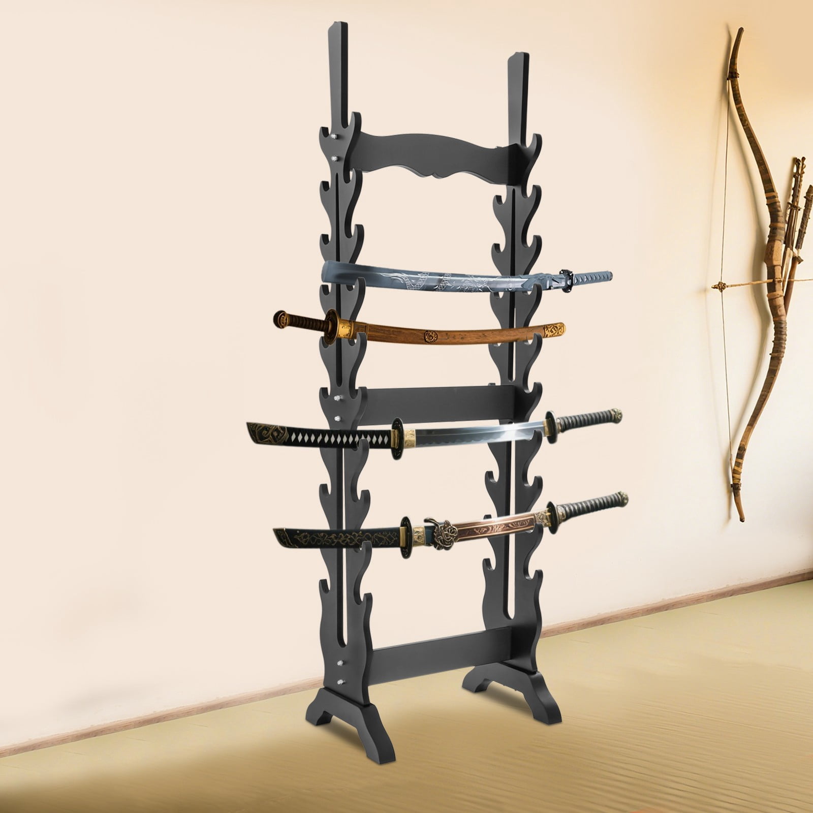 Double-Sided Sword Stand, 20-Layer Floor Standing Katana Sword Display Rack, Black, 66lbs Capacity, for Home Dojo Weapon Storage & Decor