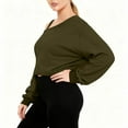 thumbnail image 4 of Fznquz Womens Casual Tops Trendy Green Off Shoulder Plain T-Shirt Cold Shoulder Loose Crop T Shirts,M, 4 of 7