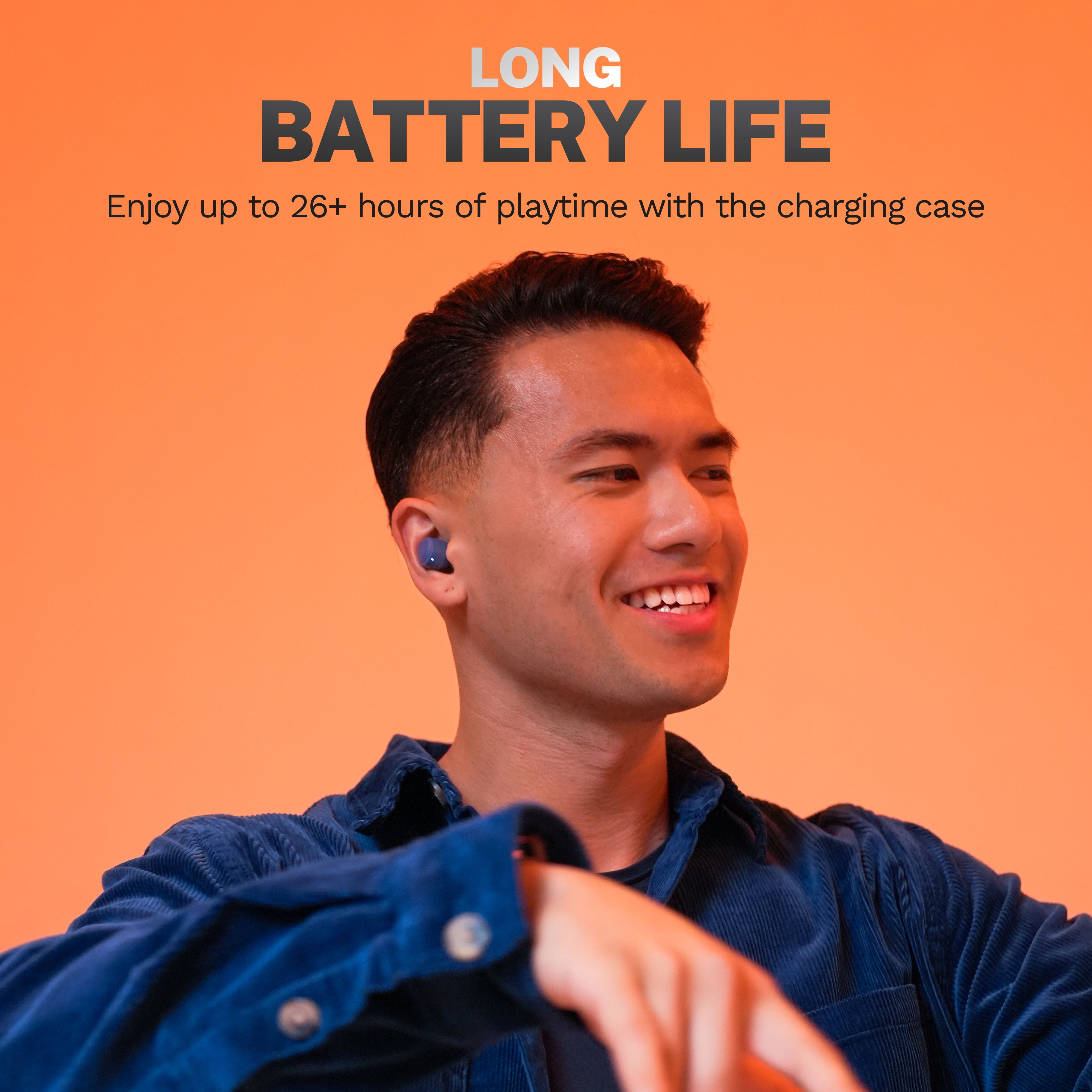 JLab Go Pop+ True Wireless Earbuds, Navy, Bluetooth, IPX4, Be Aware Mode, Customize Sound, Controls