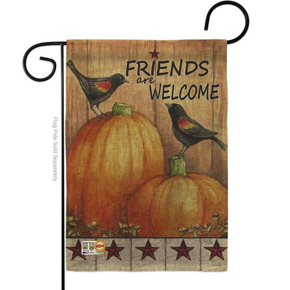 13 x 18.5 in. Welcome Friends Crows Burlap Fall Harvest & Autumn Impressions Decorative Vertical Double Sided Garden Flag
