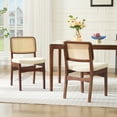 thumbnail image 2 of Zesthouse Rattan Dining Chairs Set of 2, Mid Century Dining Chairs, Kitchen Dining Room Chair, Curved Upholstered Linen Fabric Dining Chair with Cane Back, Walnut Tone Wood Frame, Beige, 2 of 9