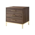 thumbnail image 3 of Shelby Walnut Gold Side Table - 3 Drawers, T-Bar Handle in Gold, Stainless Steel Brushed Finish Base, 3 of 10