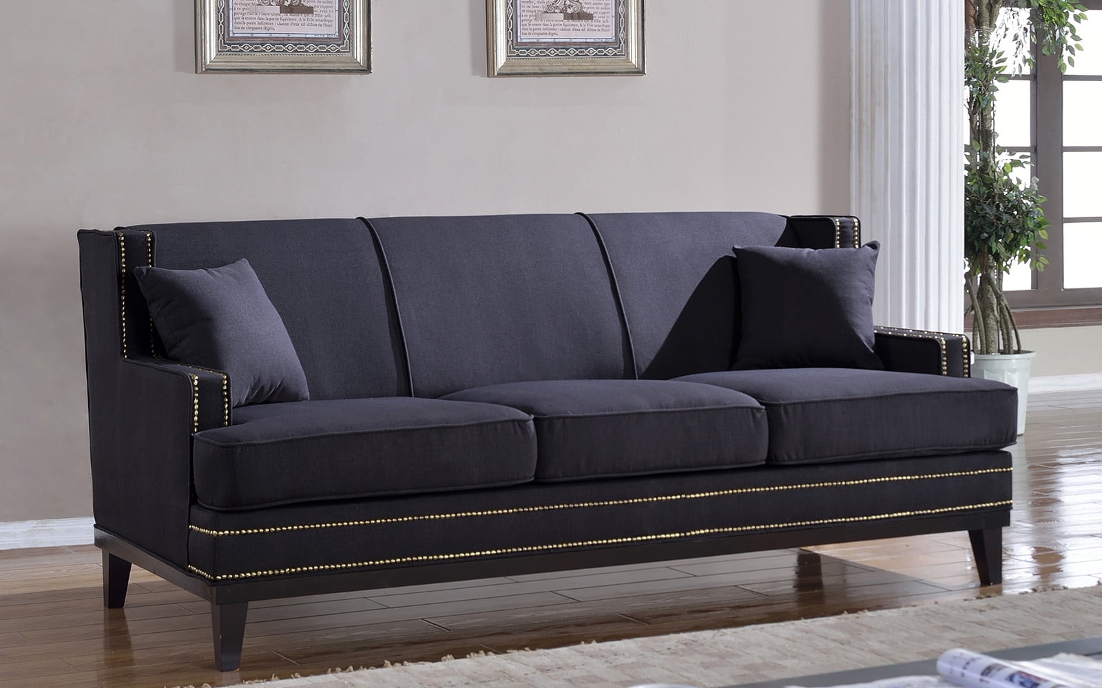 Modern Nailhead Trim Linen Sofa
