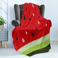 thumbnail image 4 of Nature Soft Flannel Fleece Throw Blanket, Macro Watermelon Pattern Fresh Ripe Organic Fruit Illustration, Cozy Plush for Indoor and Outdoor Use, 50" x 70", Red Green Black, by Ambesonne, 4 of 5