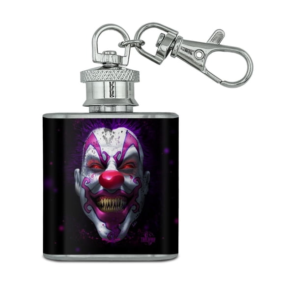 Creepy Scary Clown Keep It Smiling Stainless Steel 1oz Mini Flask Key Chain