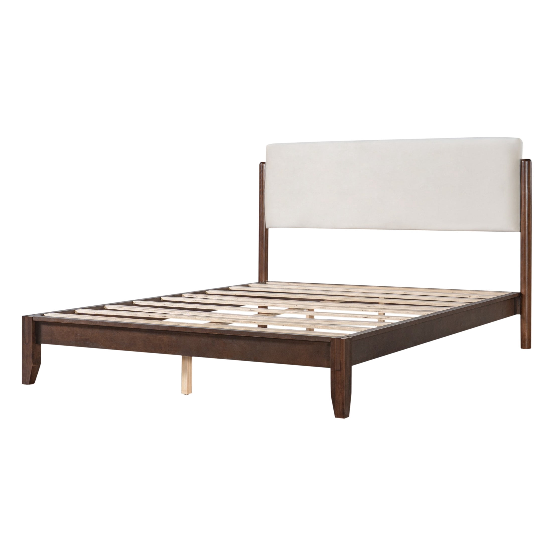 Christopher Knight Home Queen Solid Wood Platform Bed Frame with Velvet Upholstered Headboard, Walnut
