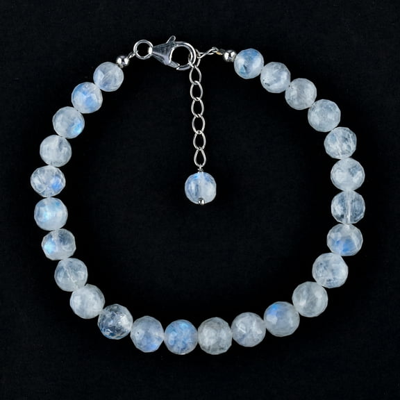 QNAVIC Natural Rainbow Moonstone Crystals Beaded Bracelet, Handmade Women Jewelry, Healing Crystals, Birthstone, 925 Sterling Silver 8 Inchs, Christmas Gift