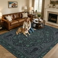 thumbnail image 2 of Large Area Rugs 8'x10', Dark Green Boho Carpet Runner Indoor Outdoor Rugs Home Decor Aesthetic, Retro Ethnic Tribe Abstract Art Non Slip Mats Washable Accent Rug for Living Room Bedroom, 2 of 7
