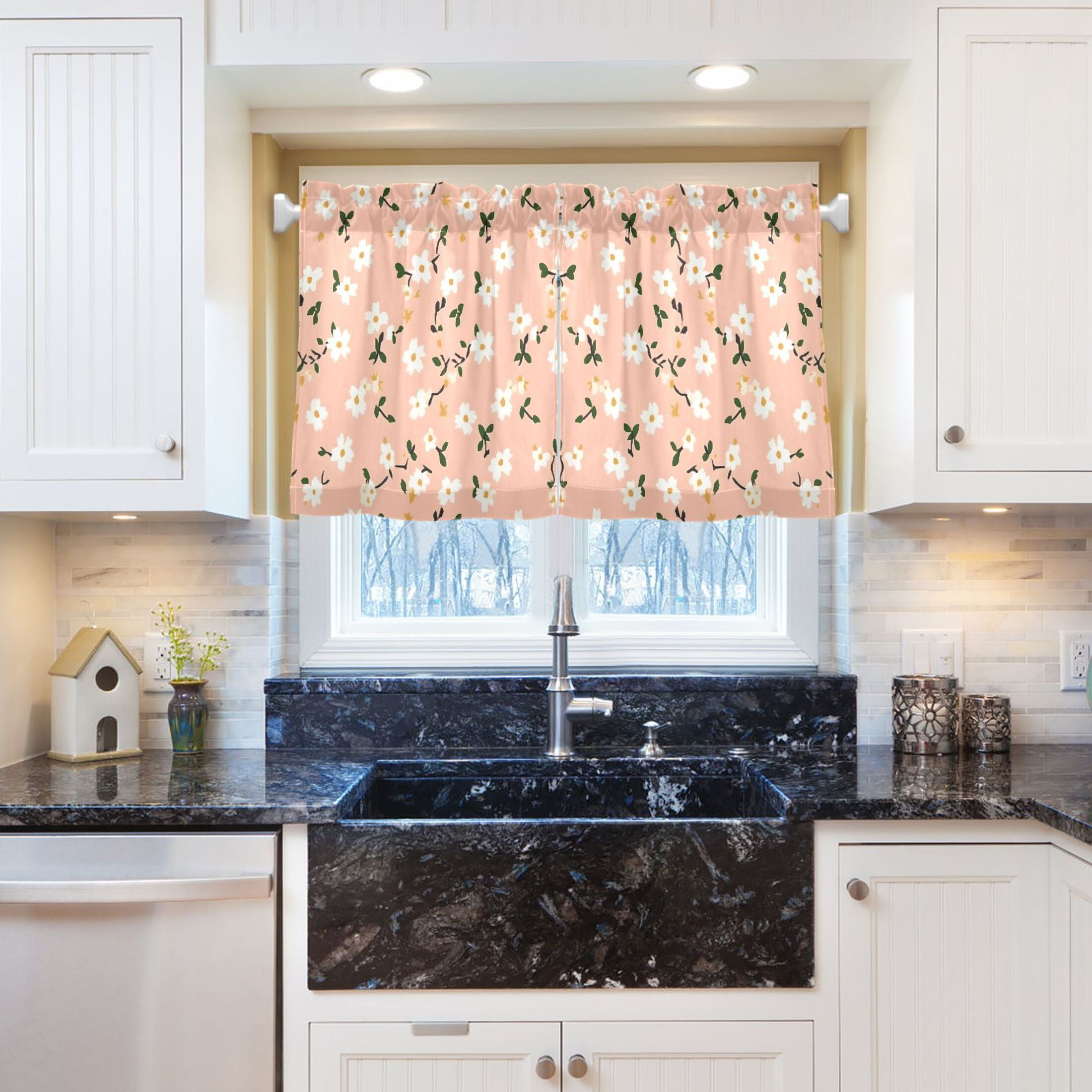 Linen Kitchen Curtains Dainty Pink Floral Tier Curtains Tier Kitchen Living Room Bedroom Balcony 2 Panels 27x36 Inch