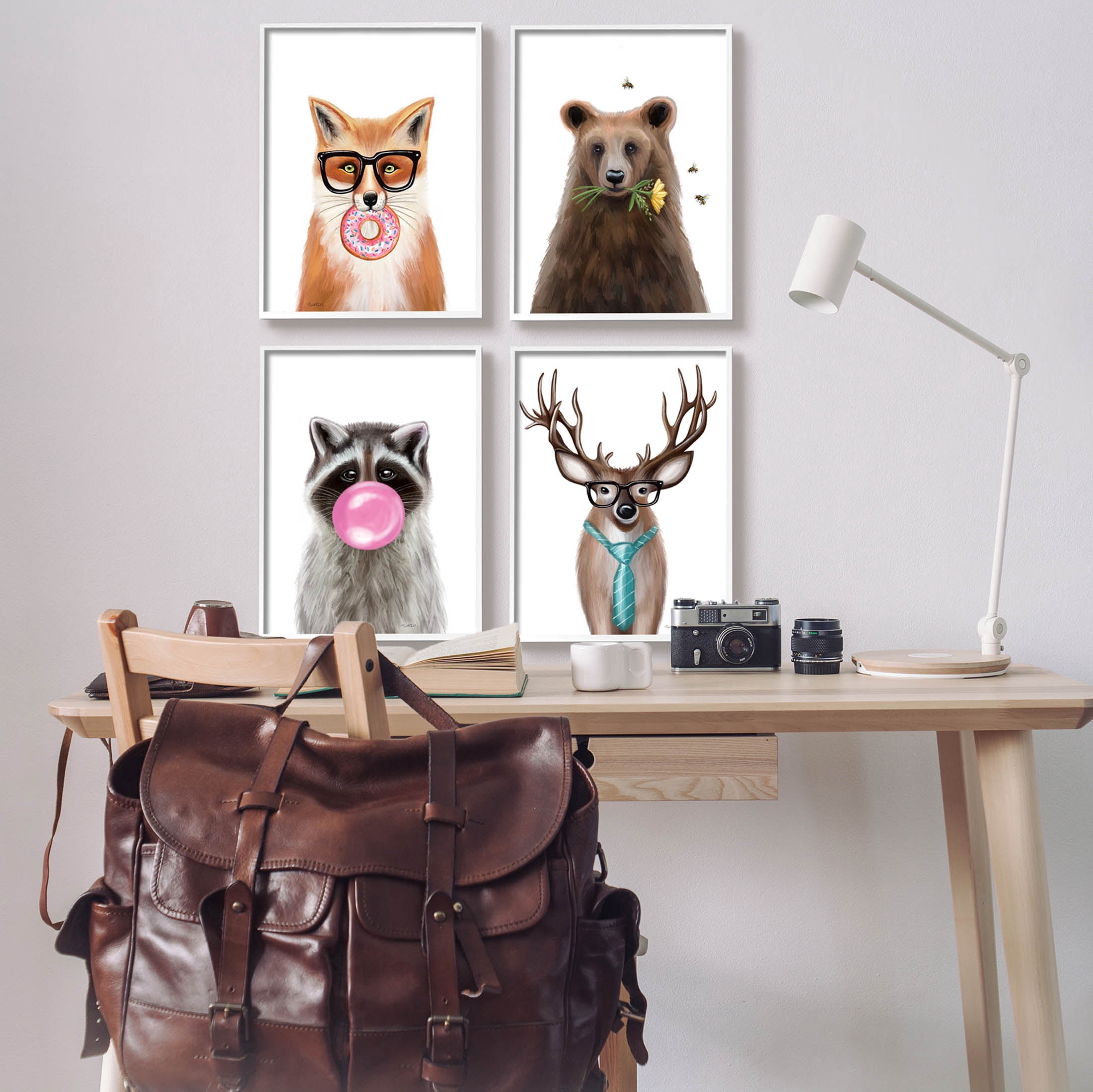Stupell Industries Quirky Woodland Animal Portraits Graphic Art White Framed Art Print Wall Art, Set of 4, Design by Elizabeth Tyndall