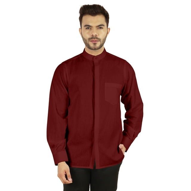 Bestman Solid Button-Down Shirt For Mens Chinese Collar Front Placket Formal Shirts