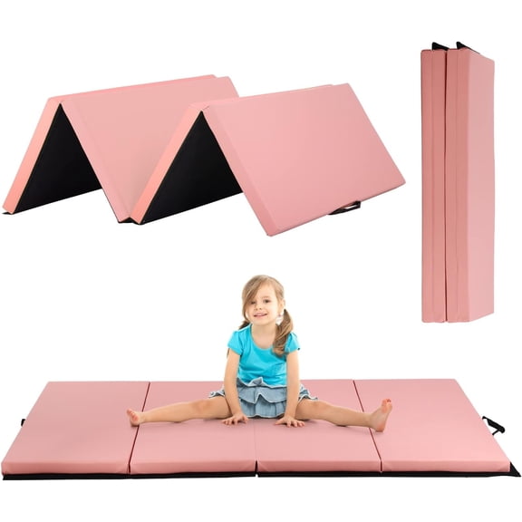 XF XINFENG Gymnastics Mat for Home, 6'x4'x2" Thick Portable Tumbling Mat Folding Exercise Gym Mat with Carrying Handle, Pink
