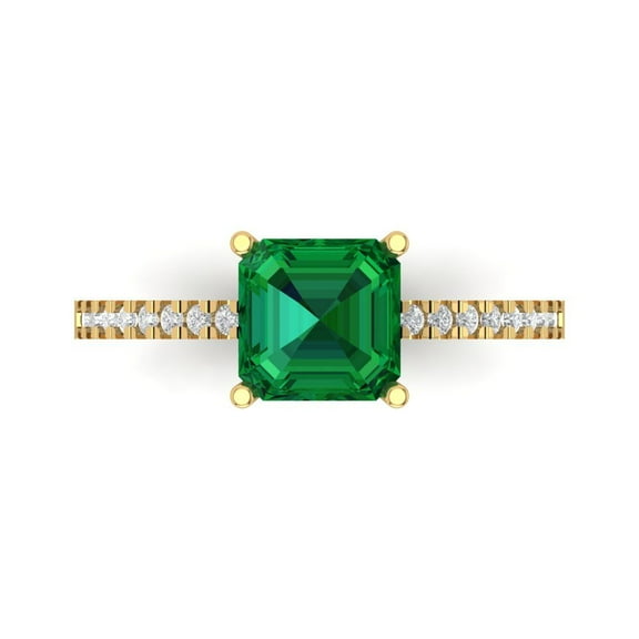 Solitaire with Accents Engagement Ring for Women - 2.7ct Simulated Emerald in 18K Yellow Gold Promise Ring