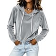 thumbnail image 5 of Ihhxva Women's Velvet Hoodie Loose Fit Drawstring Top Casual Long Sleeve Soft Cozy Sweatshirt for Fall Winter Lounge Streetwear S-2XL, 5 of 9