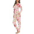thumbnail image 2 of Renewold Women's Soft Long Sleeve Pajamas Set Pink Flower Ribbons Print Top and Pants Pjs Fall Winter Vacation Lounge Sleepwear Sets with Pockets Size 6XL, 2 of 5