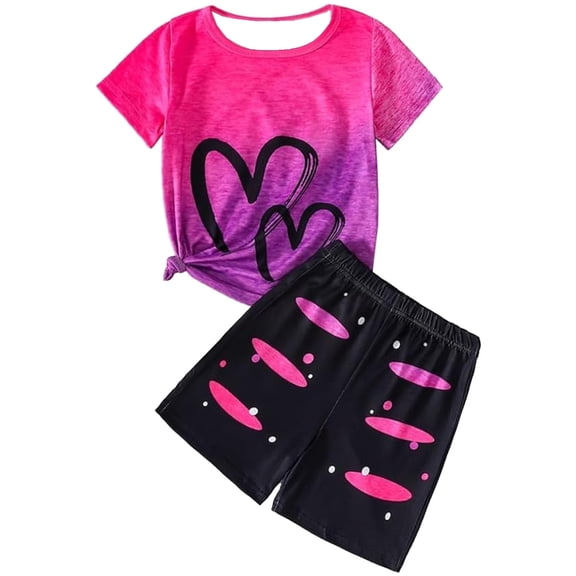 Little Girl Outfit Sets Heart Print Adorable Long Sleeve Cute Skirt Girls Clothing,Hot Pink,Size 8 -9 Years