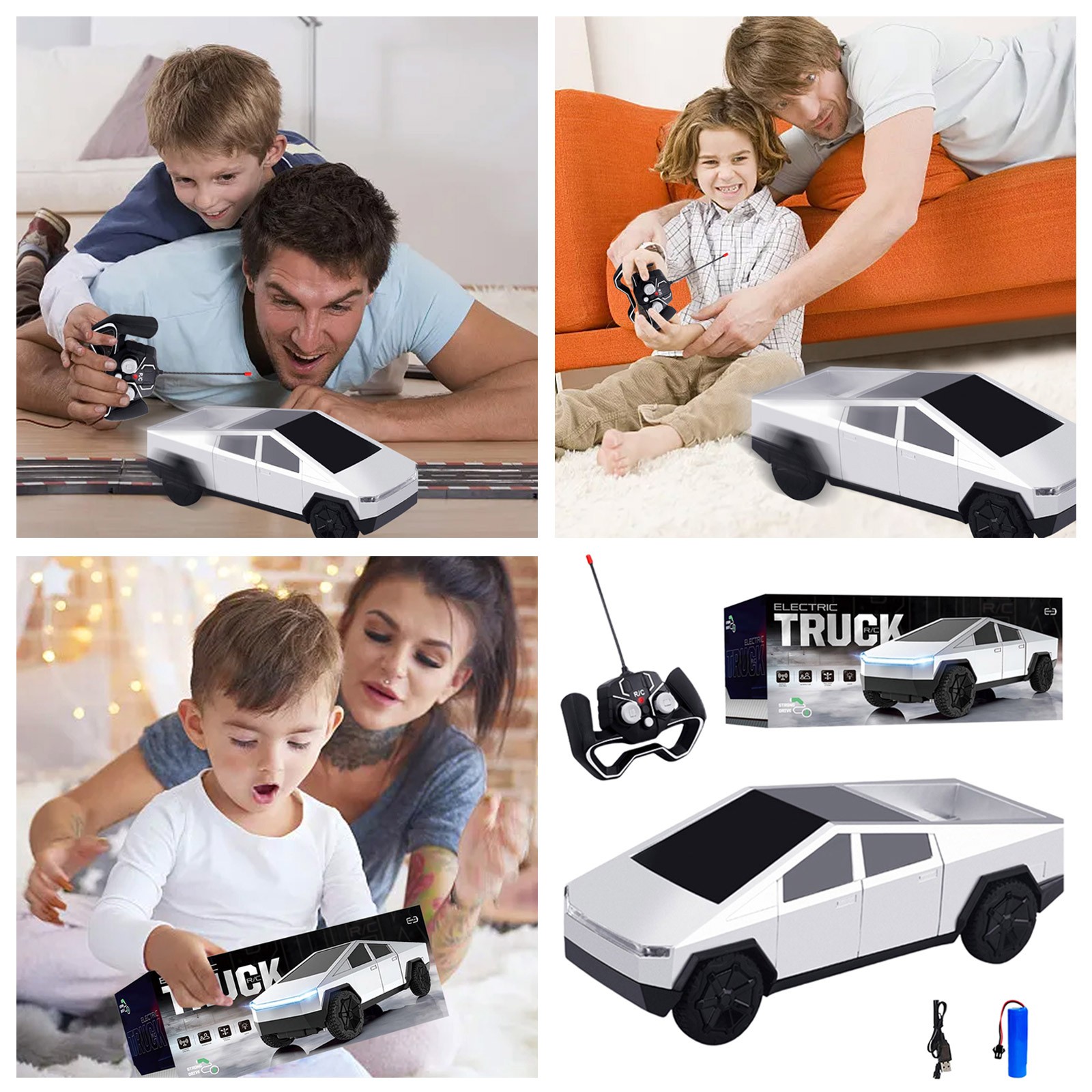 Remote Control Cars Pickup Trailer Model Kit Cyber Truck Toy with Light & Sound Pull-Back Race Car