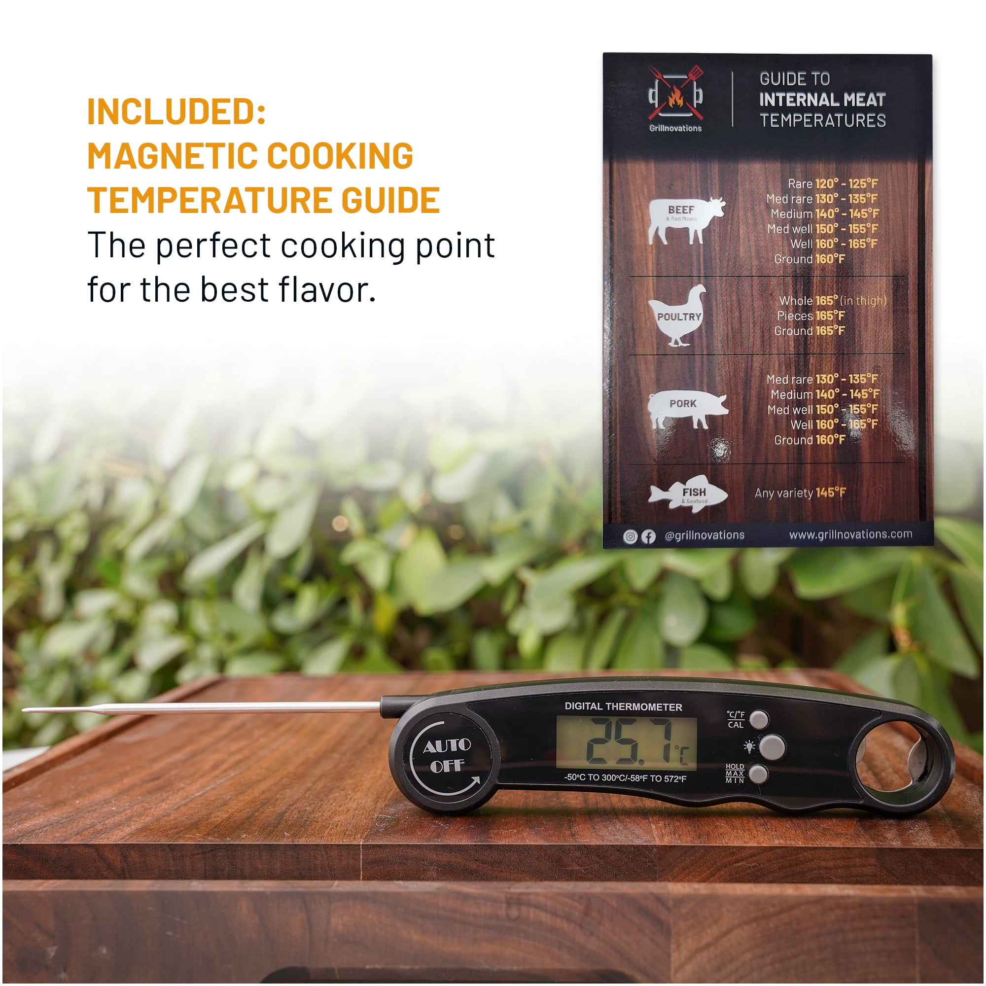 Duo Pack Instant Read Food and Meat Digital Thermometer and Grilling Glove. Power Saving and Backlight function. Grilling Guide Included