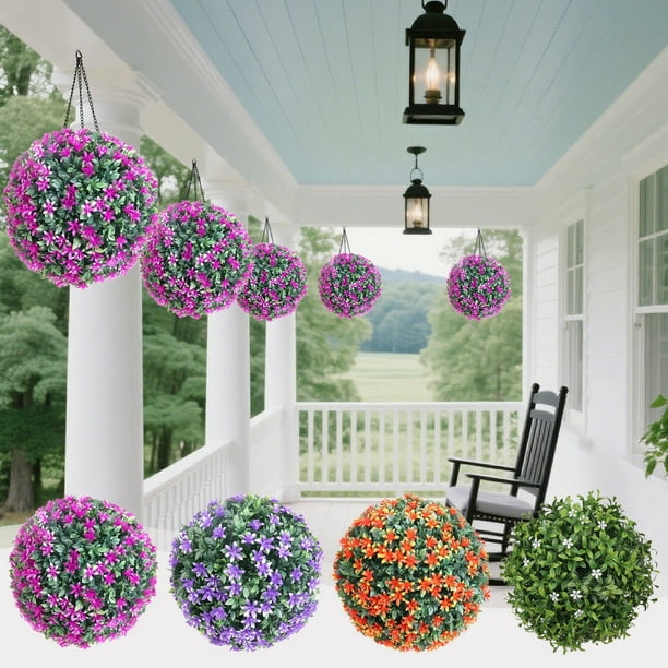 Bola de Flores Artificiales Colgantes Decorativa - Guirnalda Floral Artificial de 7.8 Pulgadas para Bodas | Navidad | Hogar | Patio | Jardín | Porche | Balcón