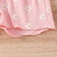 thumbnail image 6 of XXWXYD Toddler Girls Summer 2-Piece Set Ribbed Knit Ruffle Top + Striped Shorts Casual Outfit Floral Fruit Print Stretchy Cotton Play Clothes, 6 of 9
