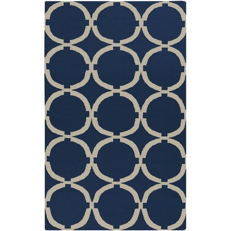 Couples Circle - 2' x 3' Coupled Circles Navy Blue and White Reversible Wool Area Throw Rug